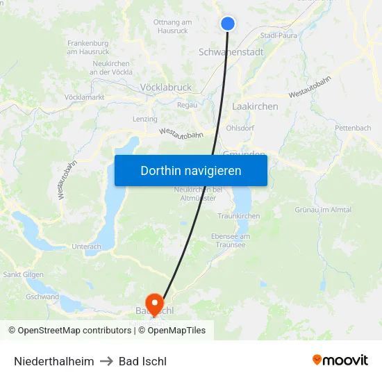 Niederthalheim to Bad Ischl map