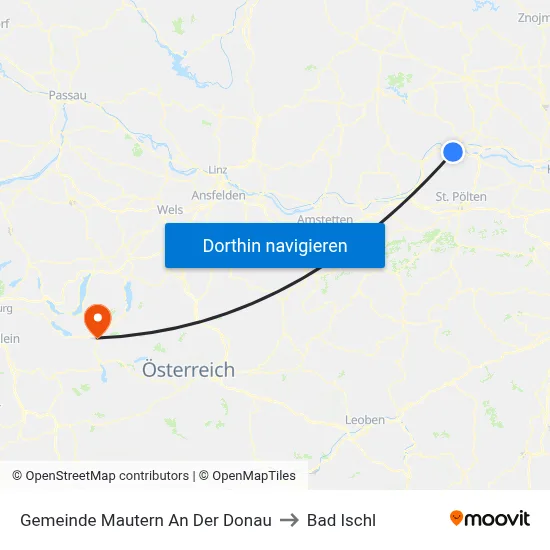 Gemeinde Mautern An Der Donau to Bad Ischl map
