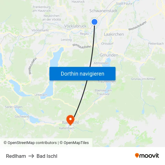 Redlham to Bad Ischl map