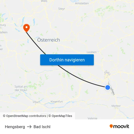 Hengsberg to Bad Ischl map
