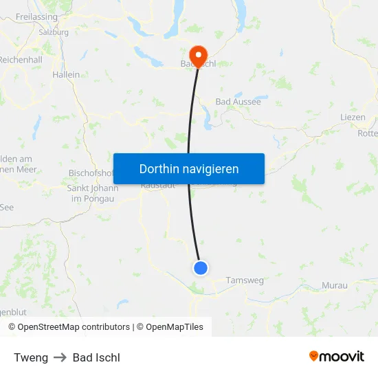 Tweng to Bad Ischl map