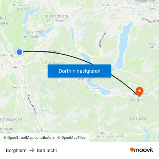 Bergheim to Bad Ischl map