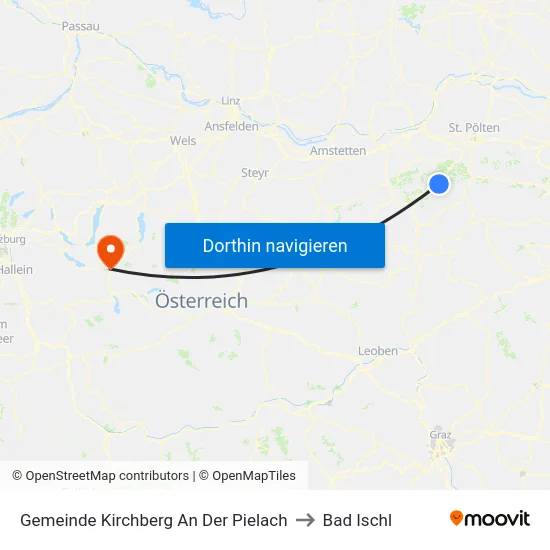 Gemeinde Kirchberg An Der Pielach to Bad Ischl map