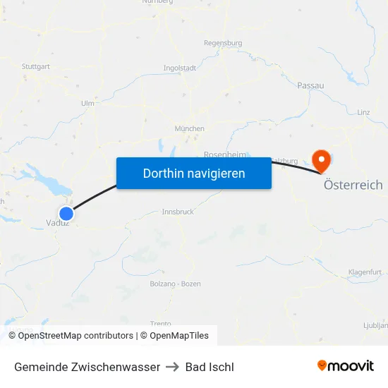 Gemeinde Zwischenwasser to Bad Ischl map