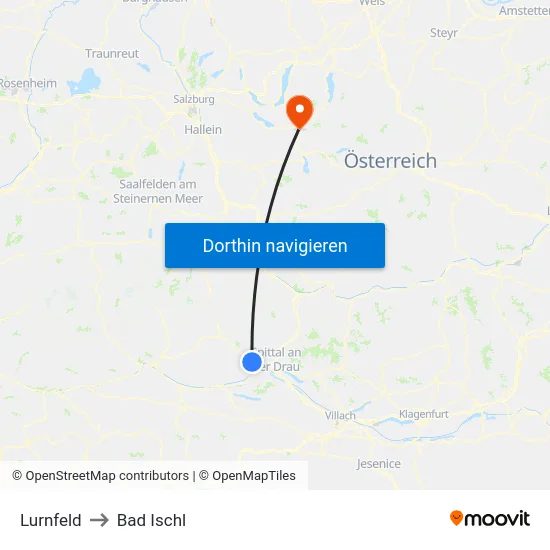 Lurnfeld to Bad Ischl map