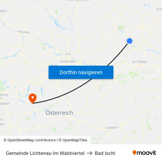 Gemeinde Lichtenau Im Waldviertel to Bad Ischl map