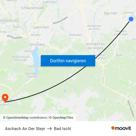 Aschach An Der Steyr to Bad Ischl map