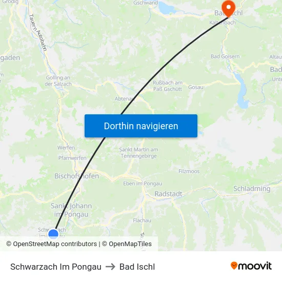 Schwarzach Im Pongau to Bad Ischl map