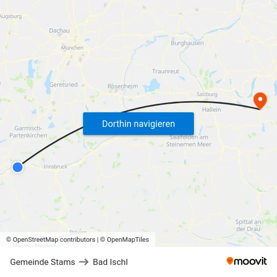 Gemeinde Stams to Bad Ischl map