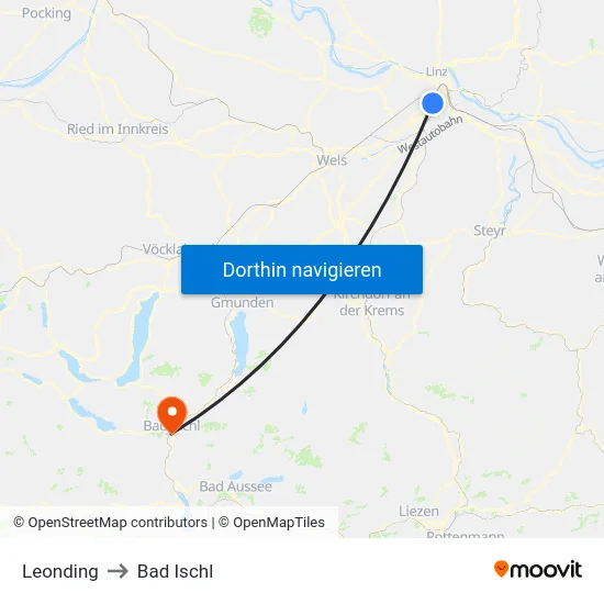 Leonding to Bad Ischl map