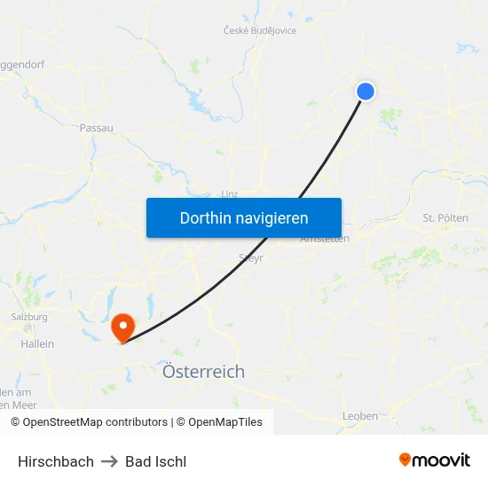 Hirschbach to Bad Ischl map