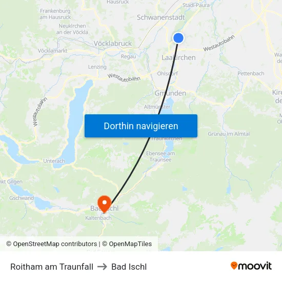 Roitham am Traunfall to Bad Ischl map