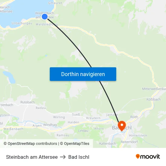 Steinbach am Attersee to Bad Ischl map