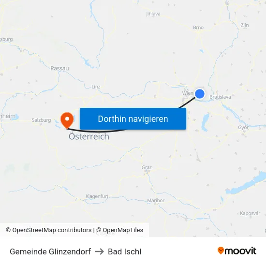 Gemeinde Glinzendorf to Bad Ischl map