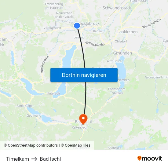 Timelkam to Bad Ischl map