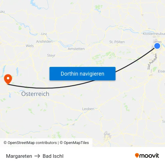 Margareten to Bad Ischl map