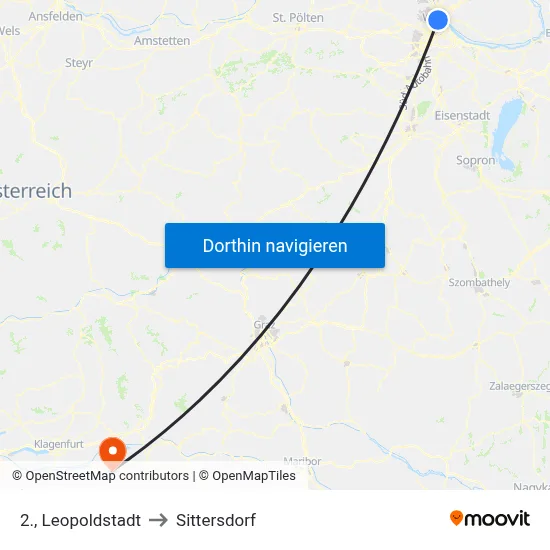 2., Leopoldstadt to Sittersdorf map