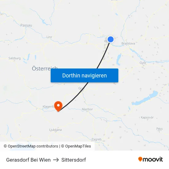 Gerasdorf Bei Wien to Sittersdorf map