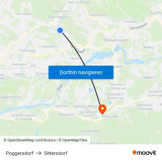 Poggersdorf to Sittersdorf map
