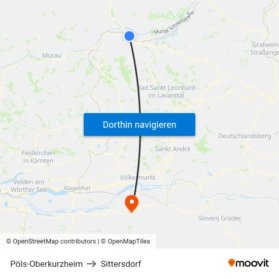 Pöls-Oberkurzheim to Sittersdorf map