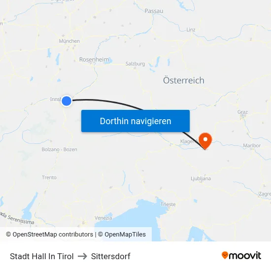 Stadt Hall In Tirol to Sittersdorf map