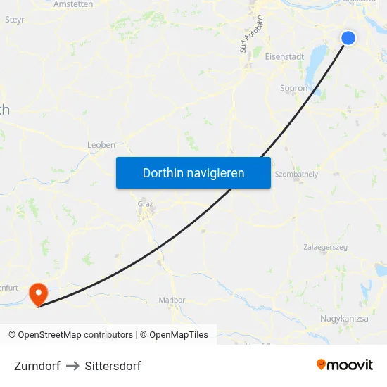 Zurndorf to Sittersdorf map
