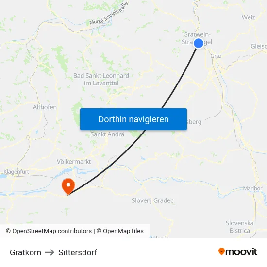 Gratkorn to Sittersdorf map