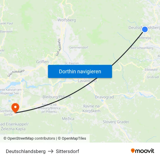 Deutschlandsberg to Sittersdorf map