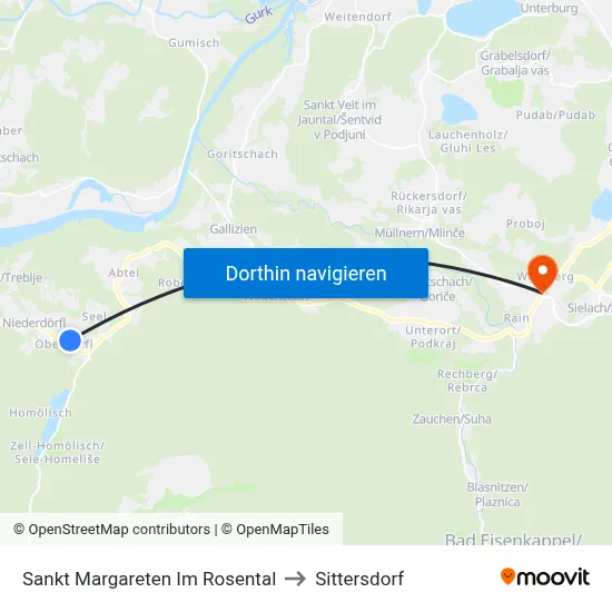 Sankt Margareten Im Rosental to Sittersdorf map