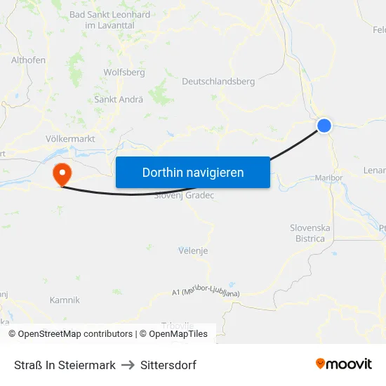 Straß In Steiermark to Sittersdorf map