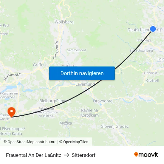 Frauental An Der Laßnitz to Sittersdorf map