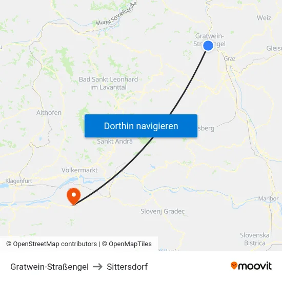 Gratwein-Straßengel to Sittersdorf map