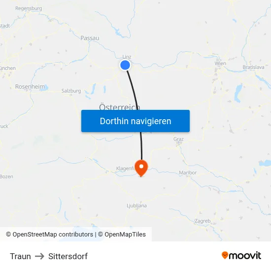Traun to Sittersdorf map