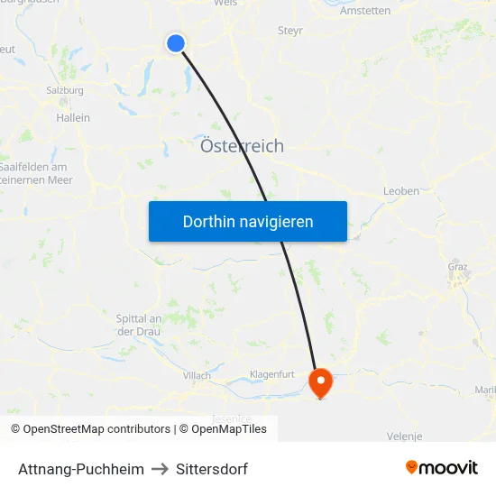Attnang-Puchheim to Sittersdorf map