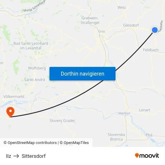 Ilz to Sittersdorf map