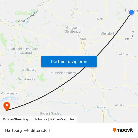 Hartberg to Sittersdorf map