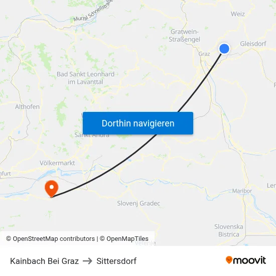 Kainbach Bei Graz to Sittersdorf map