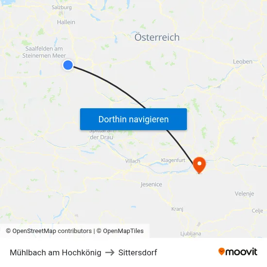 Mühlbach am Hochkönig to Sittersdorf map