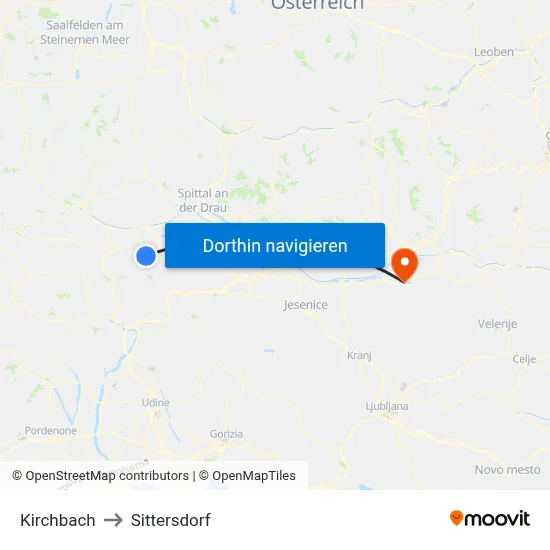 Kirchbach to Sittersdorf map