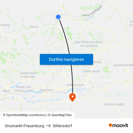 Unzmarkt-Frauenburg to Sittersdorf map