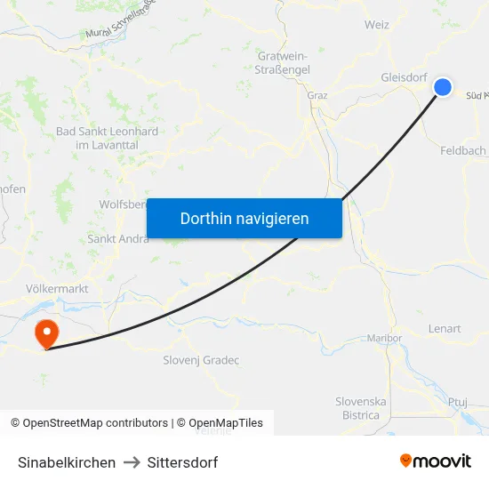 Sinabelkirchen to Sittersdorf map