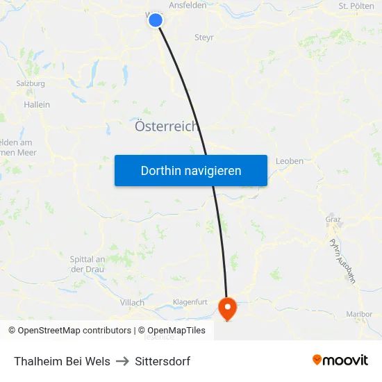 Thalheim Bei Wels to Sittersdorf map