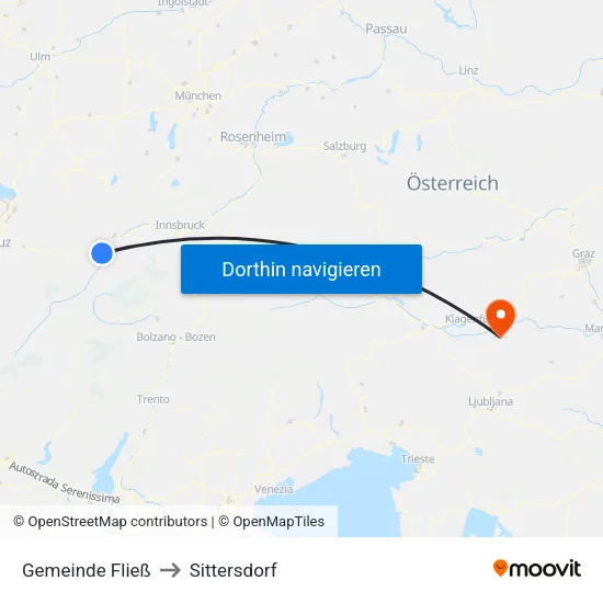 Gemeinde Fließ to Sittersdorf map