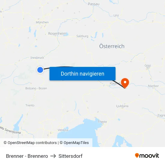 Brenner - Brennero to Sittersdorf map