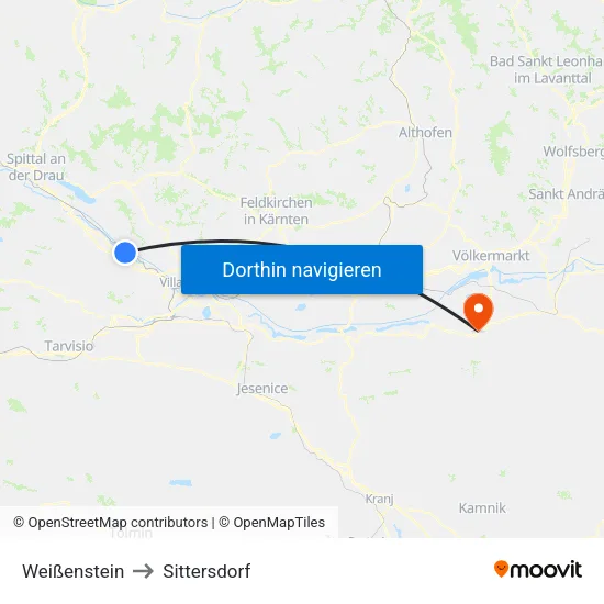 Weißenstein to Sittersdorf map