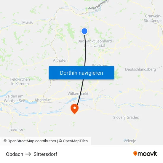 Obdach to Sittersdorf map