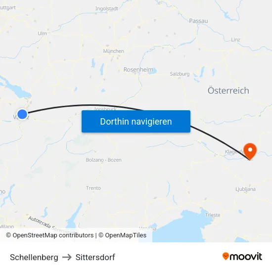 Schellenberg to Sittersdorf map