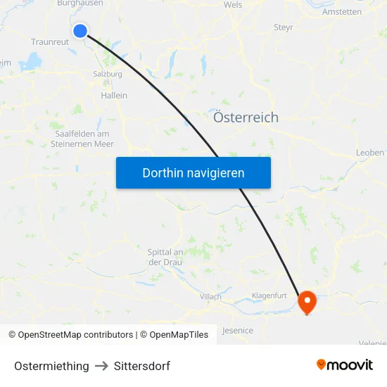 Ostermiething to Sittersdorf map