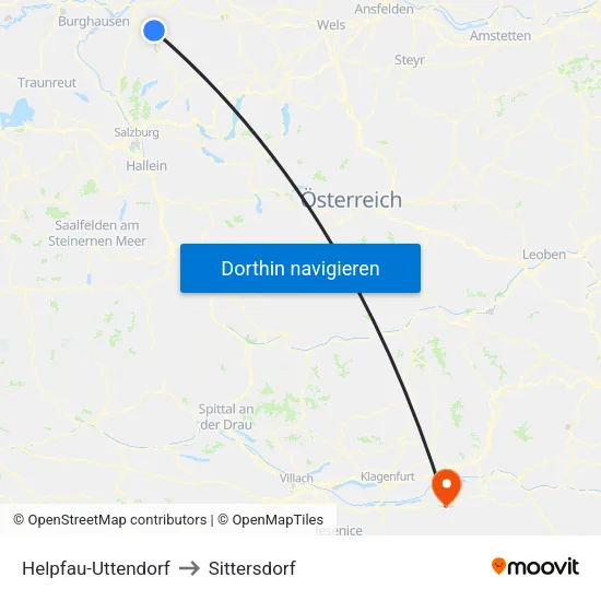 Helpfau-Uttendorf to Sittersdorf map