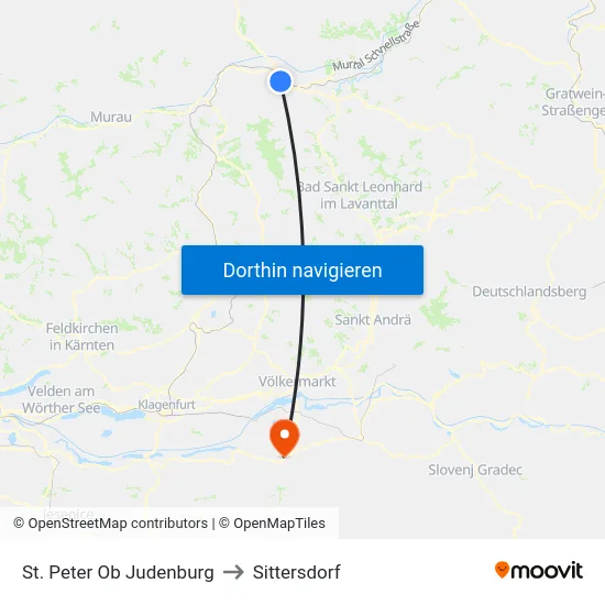 St. Peter Ob Judenburg to Sittersdorf map
